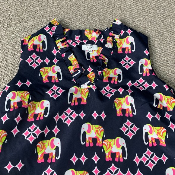 Crown & Ivy Womens Dress Size 4P Blue Elephant Print Sleeveless Sheath Lined - Picture 2 of 12